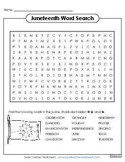 Juneteenth Word Search Worksheet