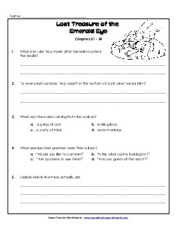 Questions for Chapters 21-24 Book Geronimo Stilton Worksheet