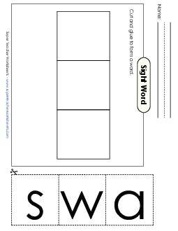 Large Cut-and-Glue: Was Sight Words Individual Worksheet