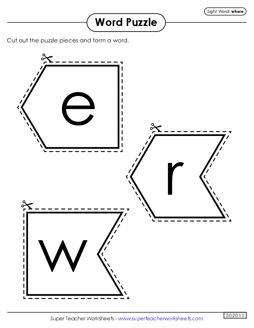 Word Puzzle: Where Sight Words Individual Worksheet