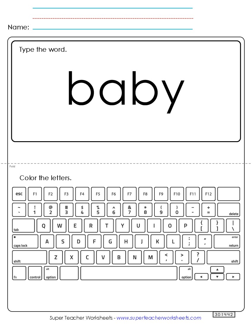 Type the Word: Baby Sight Words Individual Worksheet