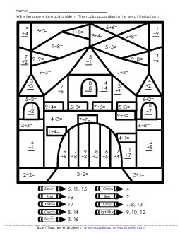 Mystery Picture: Castle Basic Addition Worksheet