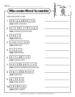 Word Scramble States Individual Worksheet