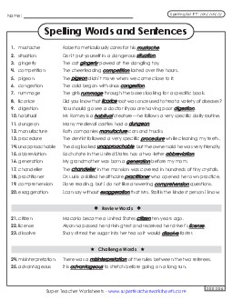 Spelling Sentences (F-7) Spelling F Worksheet