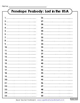 Penelope Peabody Answer Sheet States Lost Worksheet