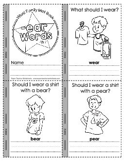 Mini-book: -ear Words (\'air\' sound) Word Families Worksheet