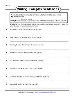 Writing Complex Sentences Worksheet