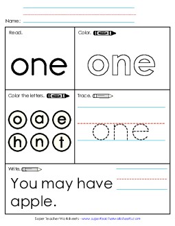 Worksheet 1: One Free Sight Words Individual Worksheet