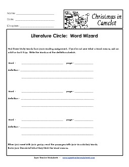 Literature Circles: Word Wizard Book Christmas In Camelot Worksheet