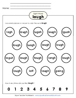 Dab or Color: Laugh Sight Words Individual Worksheet