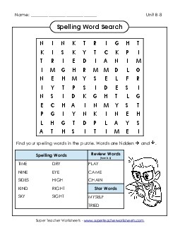 Word Search (B-8) Spelling B Worksheet