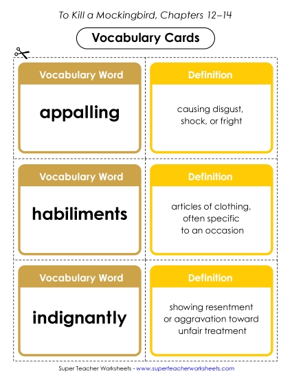 New Vocabulary Cards: Chapters 12–14 Worksheet
