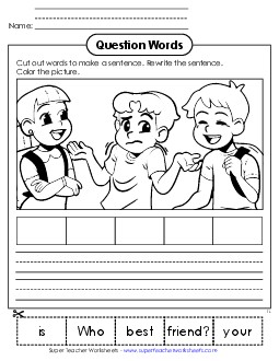 Cut-Out Sentence: Who Question Words Worksheet