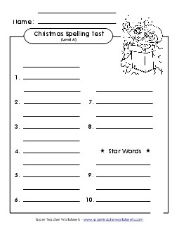 Spelling Test Form (A-Christmas)  Spelling A Worksheet