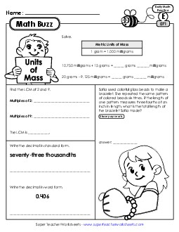 Math Buzz: Week 15 Worksheets 71 through 75 Daily Math Review Worksheet