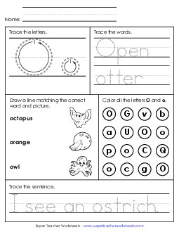 Letter O - Mixed Skills (Intermediate) Alphabet Worksheet