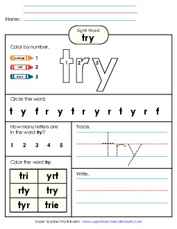 Worksheet 4: Try Sight Words Individual Worksheet