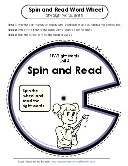 Spin and Read (Unit 5) Sight Words Worksheet