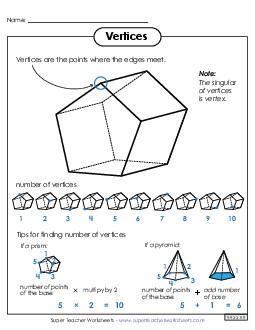 Solid Shapes: Vertices Geometry Worksheet