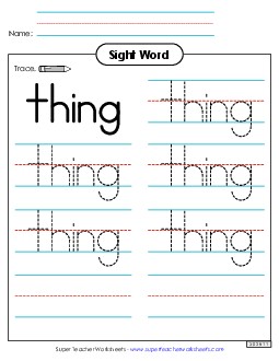 Trace the Word: Thing Sight Words Individual Worksheet