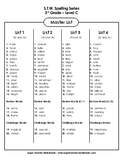 Master Word List (Level C) Spelling C Worksheet