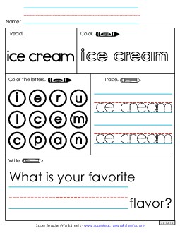 Worksheet 1: Ice Cream Sight Words Individual Worksheet