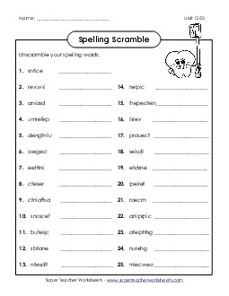 Unscramble (D-25) Spelling D Worksheet