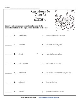 Vocabulary for Chapters 13-16 Book Christmas In Camelot Worksheet