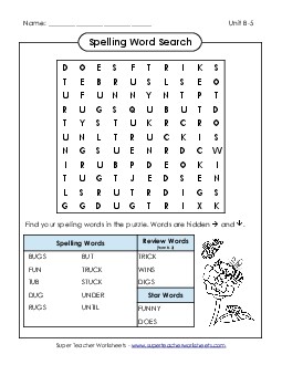 Word Search (B-5) Spelling B Worksheet