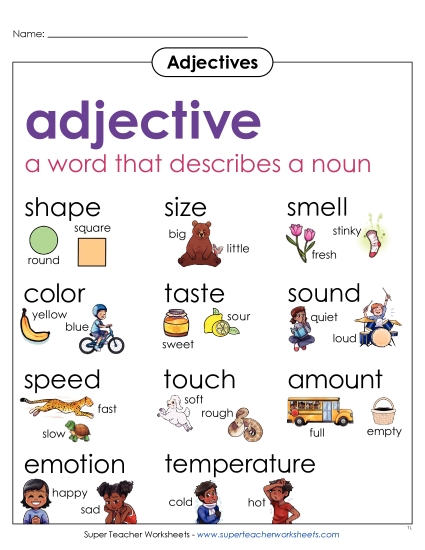 New Adjectives Anchor Chart Worksheet New Adjectives Anchor Chart Worksheet