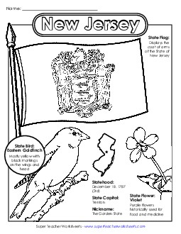 New Jersey State Symbols Coloring Page States Individual Worksheet