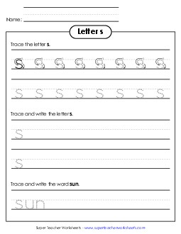 Lowercase s (Dotted Lines) Printing Worksheet