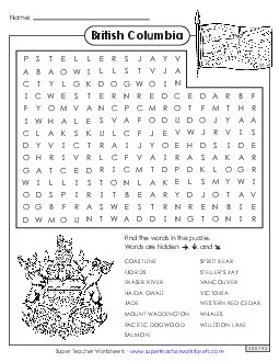 Word Search Canada Worksheet