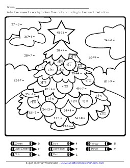 Basic Division Math Picture: Tree Christmas Worksheet