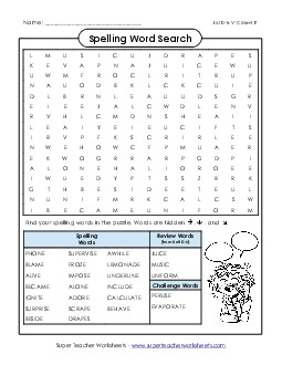 Word Search  (D-8) Spelling D Worksheet