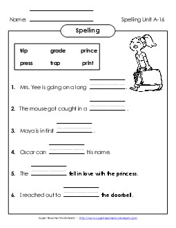 Complete the Sentences (A-16) Spelling A Worksheet