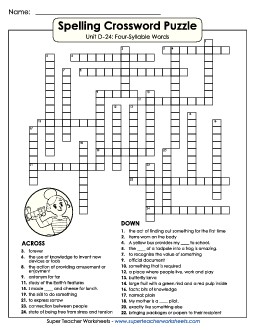 Crossword (D-24) Spelling D Worksheet