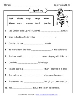 Complete the Sentences (B-13) Spelling B Worksheet