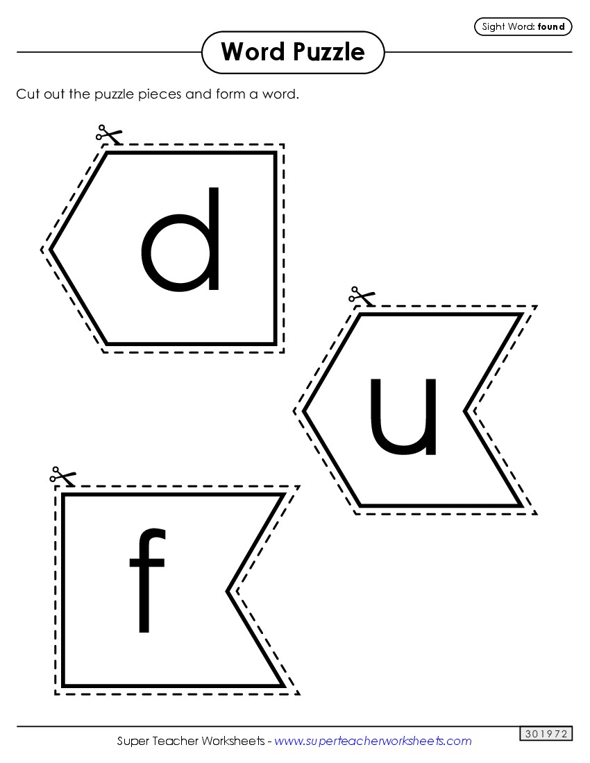 Word Puzzle: Found Sight Words Individual Worksheet