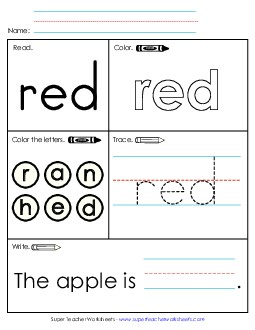 Worksheet 1: Red Sight Words Individual Worksheet