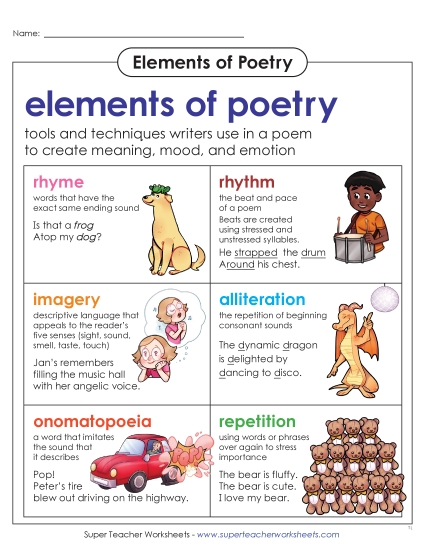 New Poetry Elements Anchor Chart Worksheet