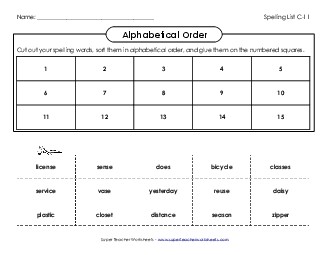 ABC Order: Cut & Paste (C-11) Spelling C Worksheet