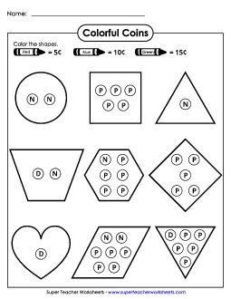 Colorful Coins Counting Money Worksheet