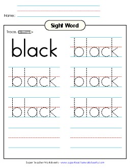 Trace the Word: Black Sight Words Individual Worksheet