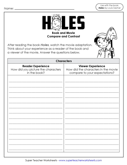 New Viewer vs. Reader Experience: Holes Worksheet New Viewer vs. Reader Experience: Holes Worksheet