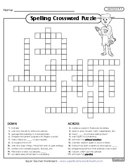 Crossword (E-5) Spelling E Worksheet