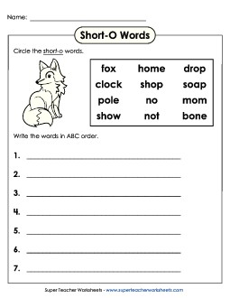 Short O - ABC Order Phonics Long Short O Worksheet