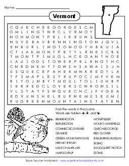 Word Search Puzzle States Individual Worksheet