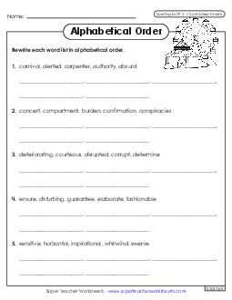 Alphabetical Order Worksheet (F-3)  Spelling F Worksheet