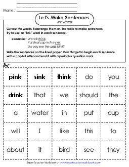 Make Sentences: Word Cards (-ink) Free Word Families Worksheet